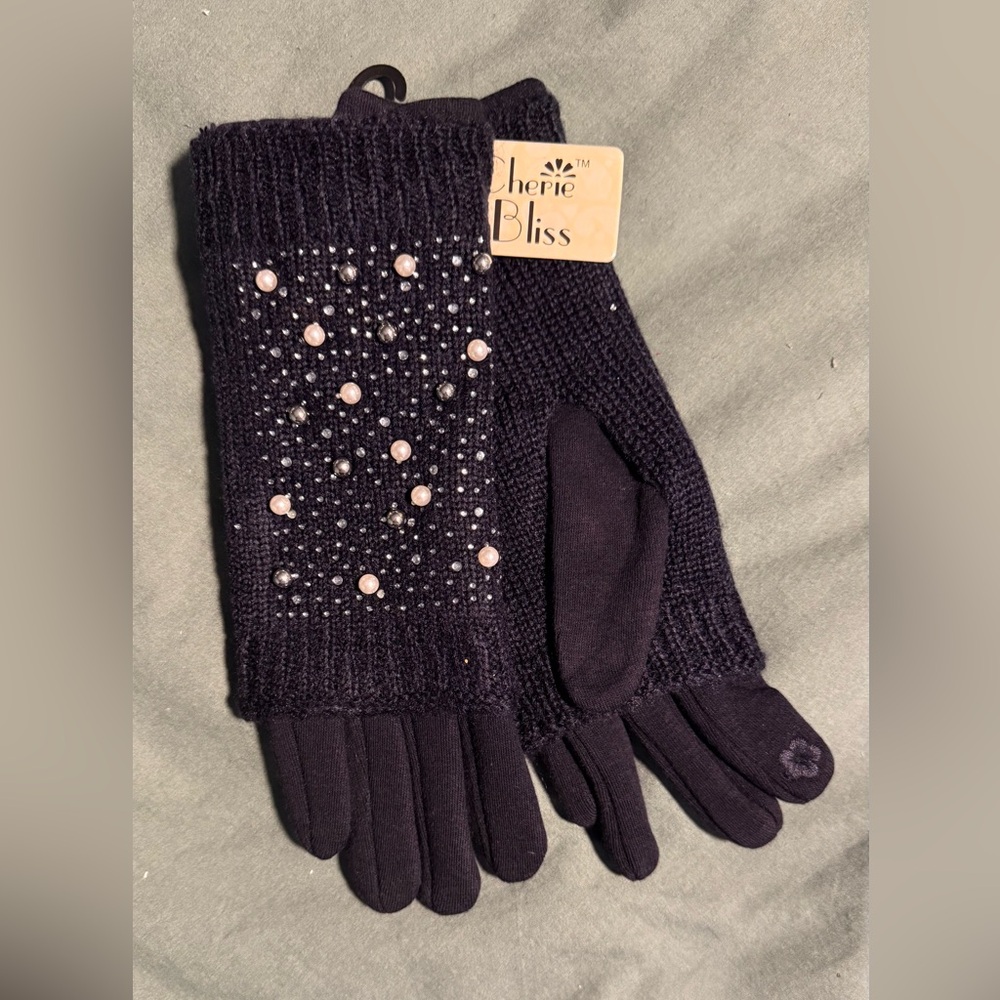 Cherie Bliss Black Beaded Women's Gloves